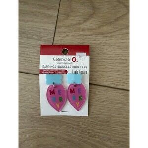 Celebrate It Bulb Merry Christmas Earrings Pink